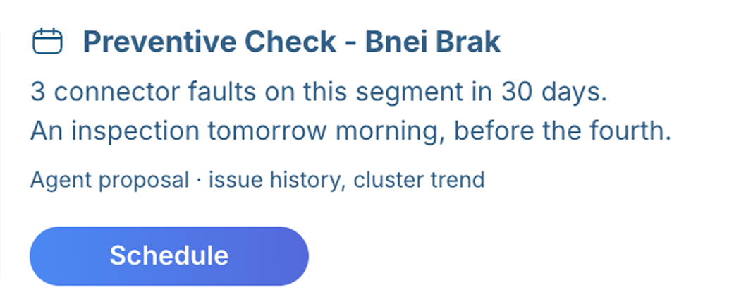 Preventive check proposal - 3 connector faults on the segment, an inspection before the fourth