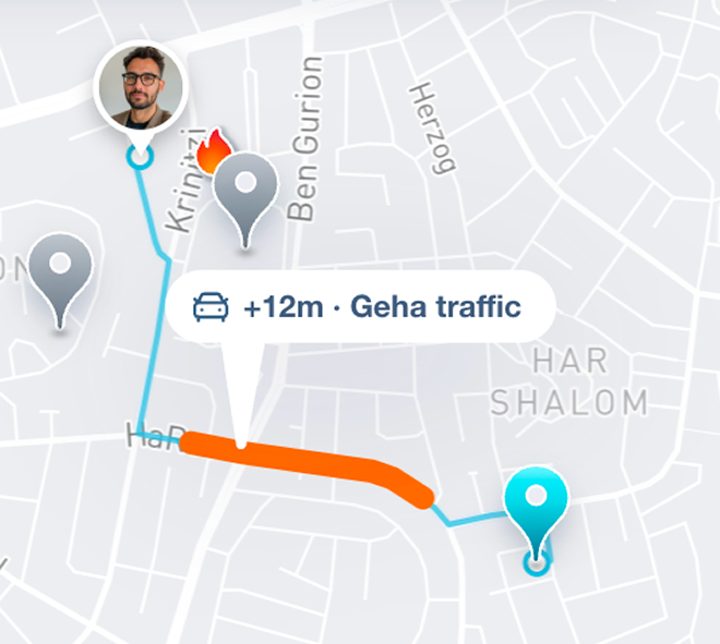 Geha traffic on the live map - 12 added minutes the agent priced in